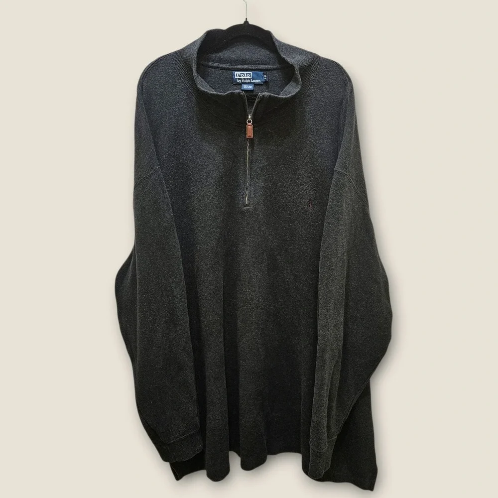 Polo Ralph Lauren Big & Tall Mens 3XL‎ Gray 100 Cotton 1/4 Zip Sweater Preppy